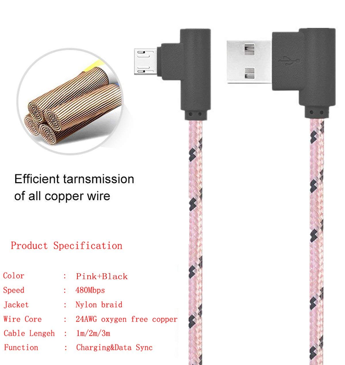 Right Angle Micro USB Cable,90 Degree Android Charger Cable, 3Pack 3Ft 6Ft 10Ft USB to Micro Cable Nylon Braided Charger Cords and Data Sync