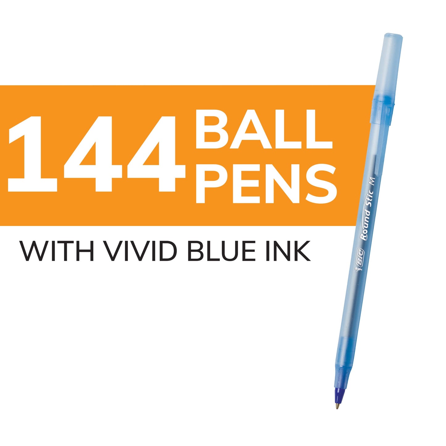 BIC Round Stic Xtra Life Blue Ballpoint Pens, Medium Point (1.0mm), 144-Count Pack of Bulk Pens, Flexible Round Barrel for Writing Comfort, No. 1