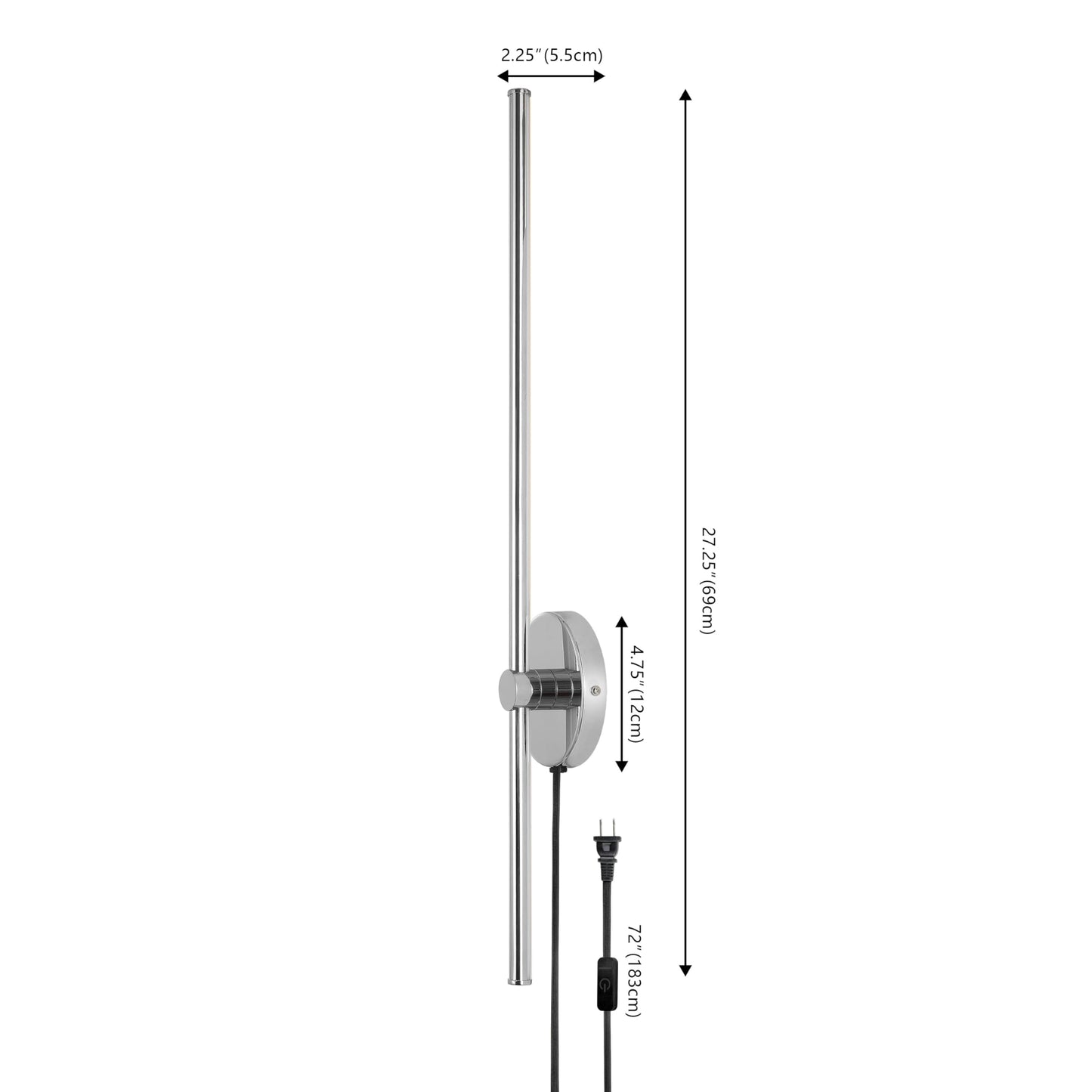JONATHAN Y 27.25" Chrome 1-Light Modern Integrated LED Wall Sconce, Minimalist Plug-in Adjustable Bar Lamp for Bedroom Living Room, Dimmable Iron