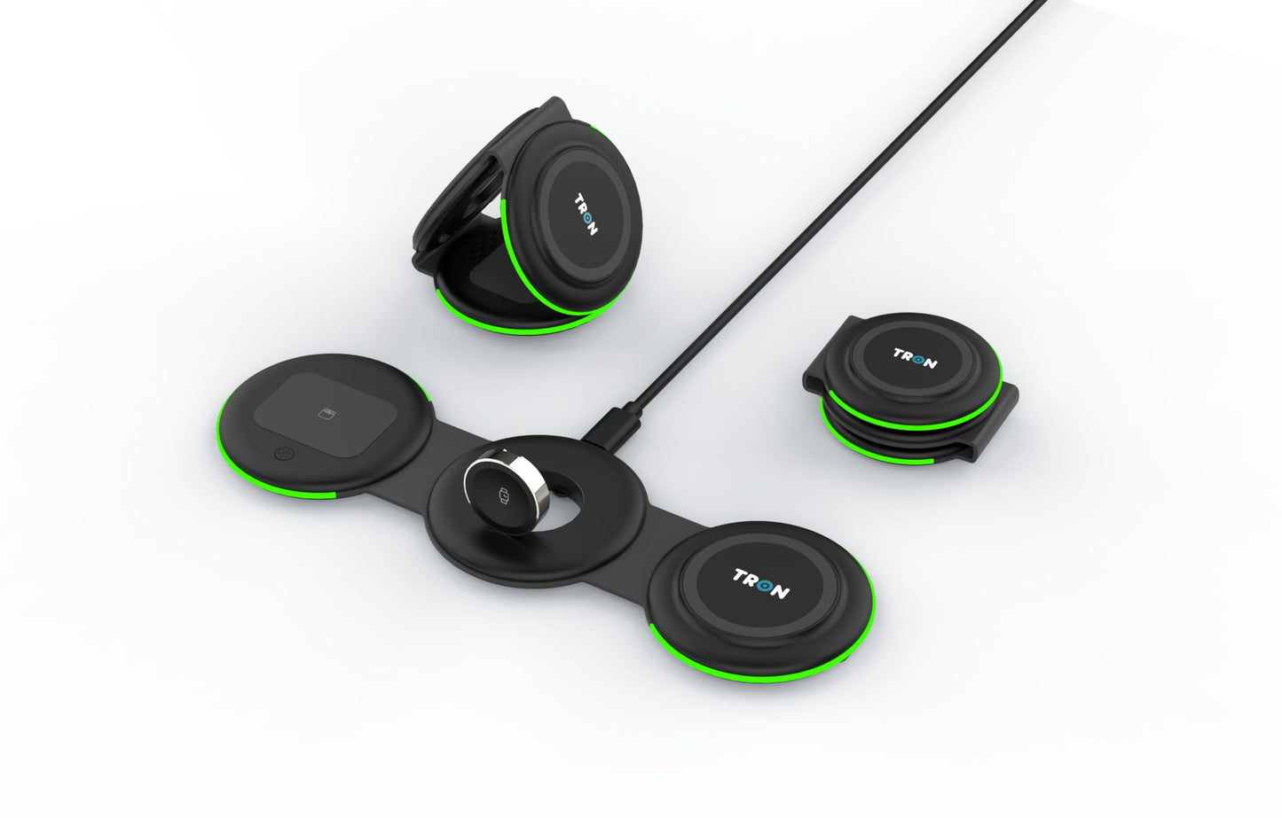 Tron 3 in 1 Foldable Magnetic Wireless Charger - Travel Charging Pad Dock for IWatch iPhone 16 15 14 13 12 Pro Max Plus & Earbuds