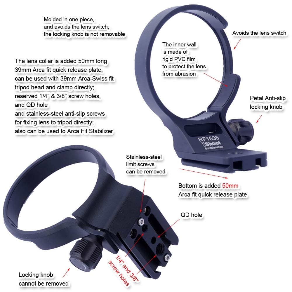 iShoot Tripod Mount Ring Lens Collar Compatible with Canon RF 15-35mm F2.8L is USM, Lens Holder Bracket Support Bottom is Arca-Swiss Fit Quick Release
