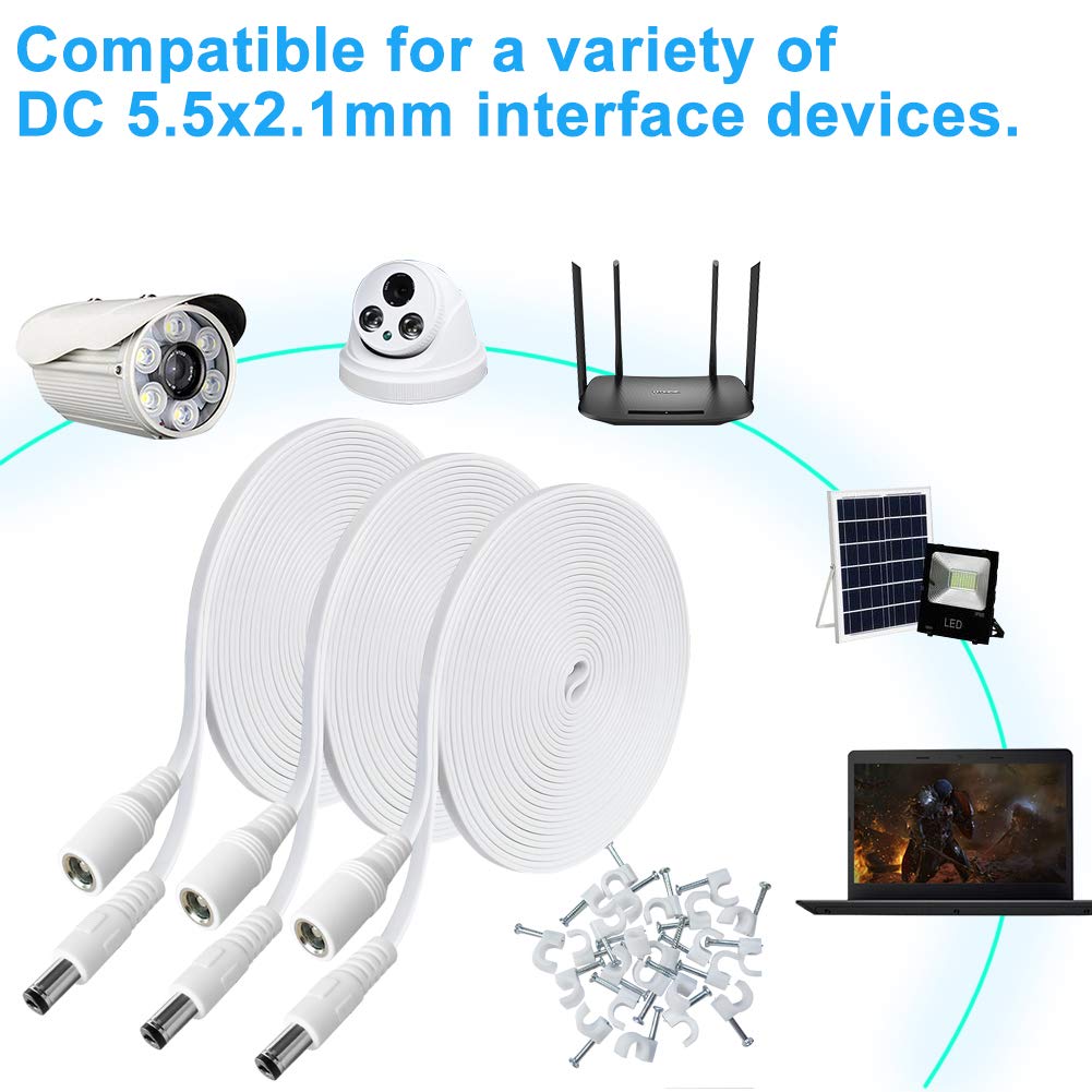 SIOCEN 3 Packs 20ft DC Power Extension Cable,5.5mm x 2.1mm 12v Extension Cord Security Camera Power Cable Male to Female for CCTV IP Indoor Camera Dvr