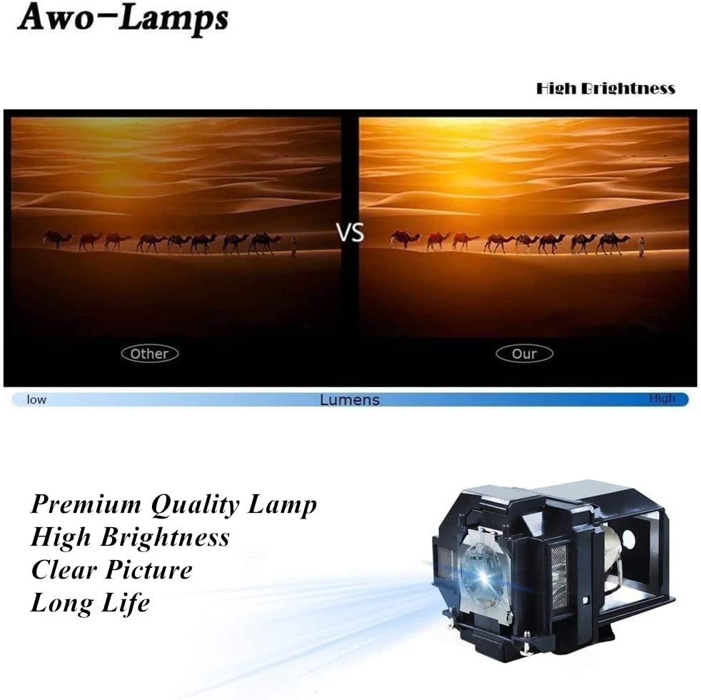 AWO V13H010L96 / V13H010L97 Replacement Lamp Bulb with Housing for EPSON ELPLP96 / ELPLP97 PowerLite X39,1266,1286,Home Cinema