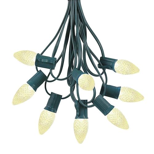 Novelty Lights 25 Foot C7 LED Outdoor Lighting Patio Christmas String Lights, Warm White, Green Wire, 25 Bulbs