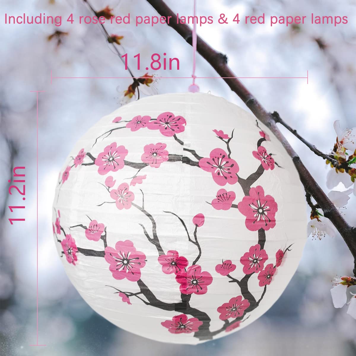 LYART 4Pcs Chinese Japanese Cherry Design Paper Lantern Lamp Shade for Restaurant Church Wedding Gift Party Favors DIY Decoration Oriental Style Light