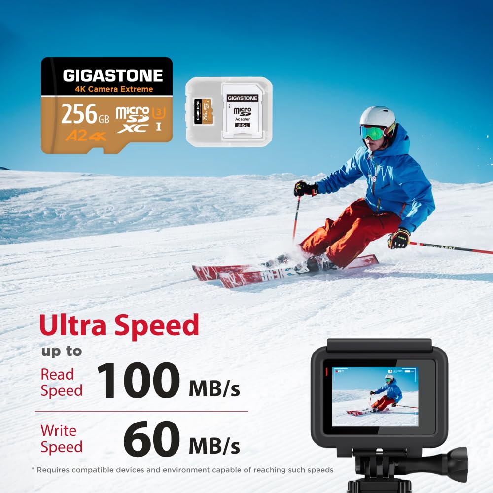 ?5-Years Data Recovery? GIGASTONE 256GB Micro SD Card, 4K Camera Extreme, MicroSDXC Memory Card for Switch, GoPro, Action Camera, DJI, R/W up