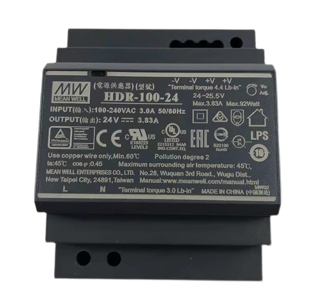 POWERNEX MEAN WELL HDR-100 100W Ultra Slim Step Shape DIN Rail Power Supply (HDR-100-48)