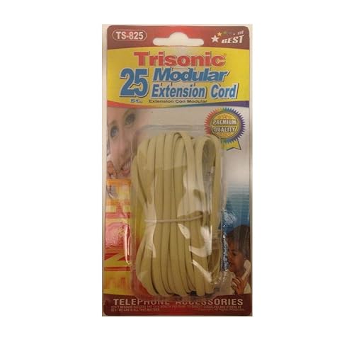 Trisonic 25 feet Telephone Phone Extension Cord Cable Line Wire (25 Feet, Ivory) TS-825