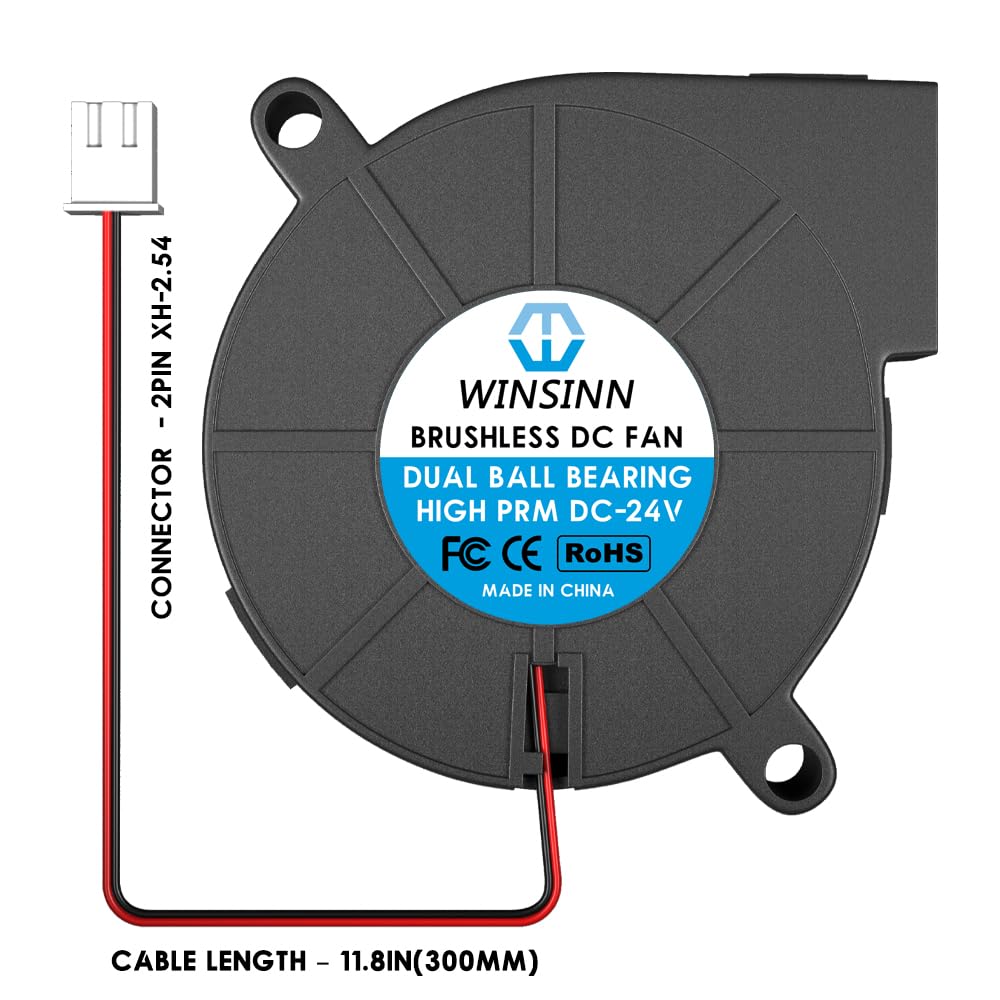 WINSINN 50mm 5015 Blower Fan 24V 7500PRM, 3D Printer 24 Volt Fans Blower Turbine Turbo Dual Ball Bearing, 50mmx15mm Brushless High PRM Cooling Blower