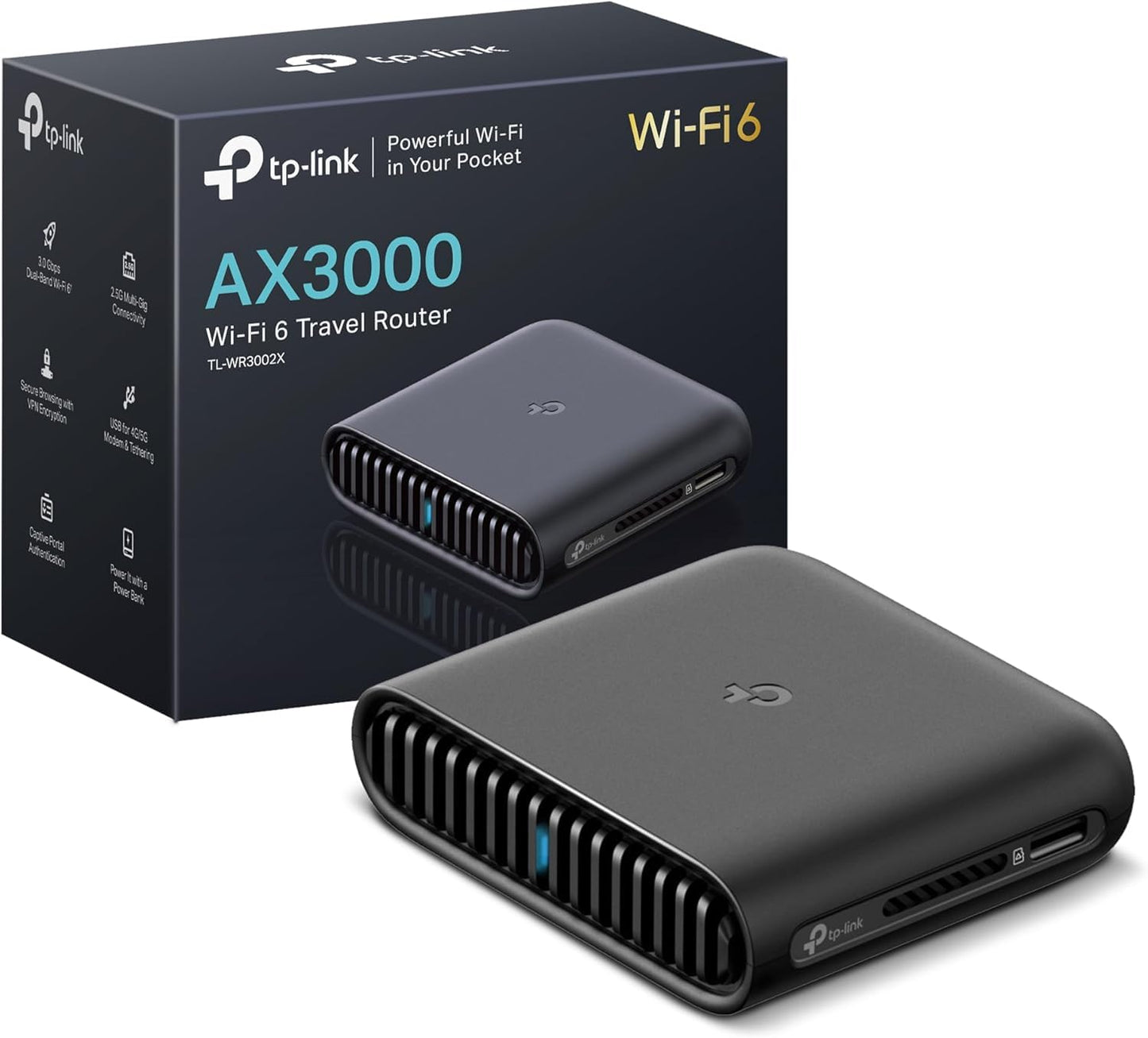 TP-Link Roam 6 AX3000 Dual-Band Wi-Fi 6 Travel Router - Multi-Gig Portable, OpenVPN, WireGuard, Public Network Sharing, Hotel/Cruise Approved, Phone