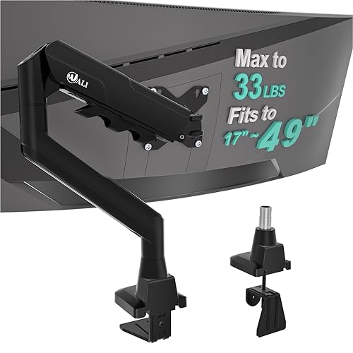 WALI Heavy Duty Single Monitor Arm for 17-49 Inch Flat Curved Ultrawide Screens, up to 33 Lbs, Adjustable Single Monitor Desk Mount for Home Office