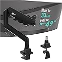 WALI Heavy Duty Single Monitor Arm for 17-49 Inch Flat Curved Ultrawide Screens, up to 33 Lbs, Adjustable Single Monitor Desk Mount for Home Office