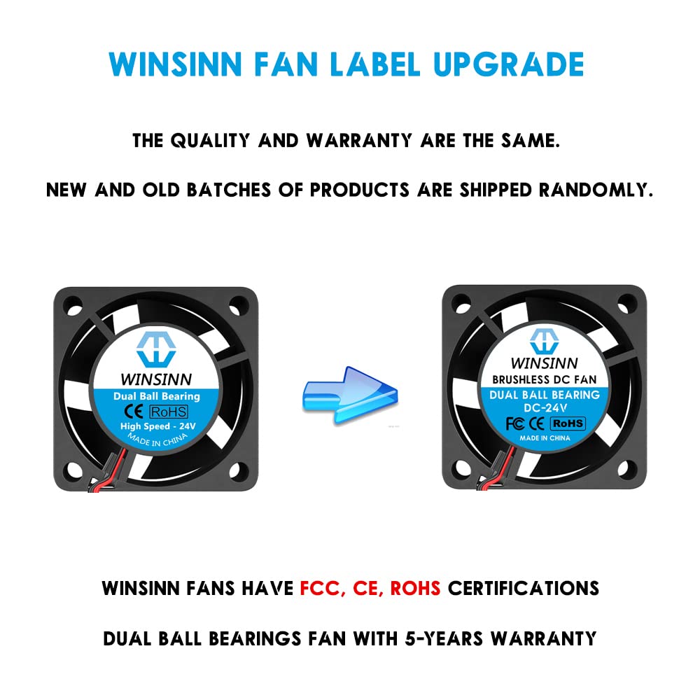 WINSINN 40mm 24V Fan - Dual Ball Bearing 8000 RPM 4020 Cooling Fan Replacement for 3D Printer/Industrial Equipment, 30cm Cable with XH2.54-2PIN