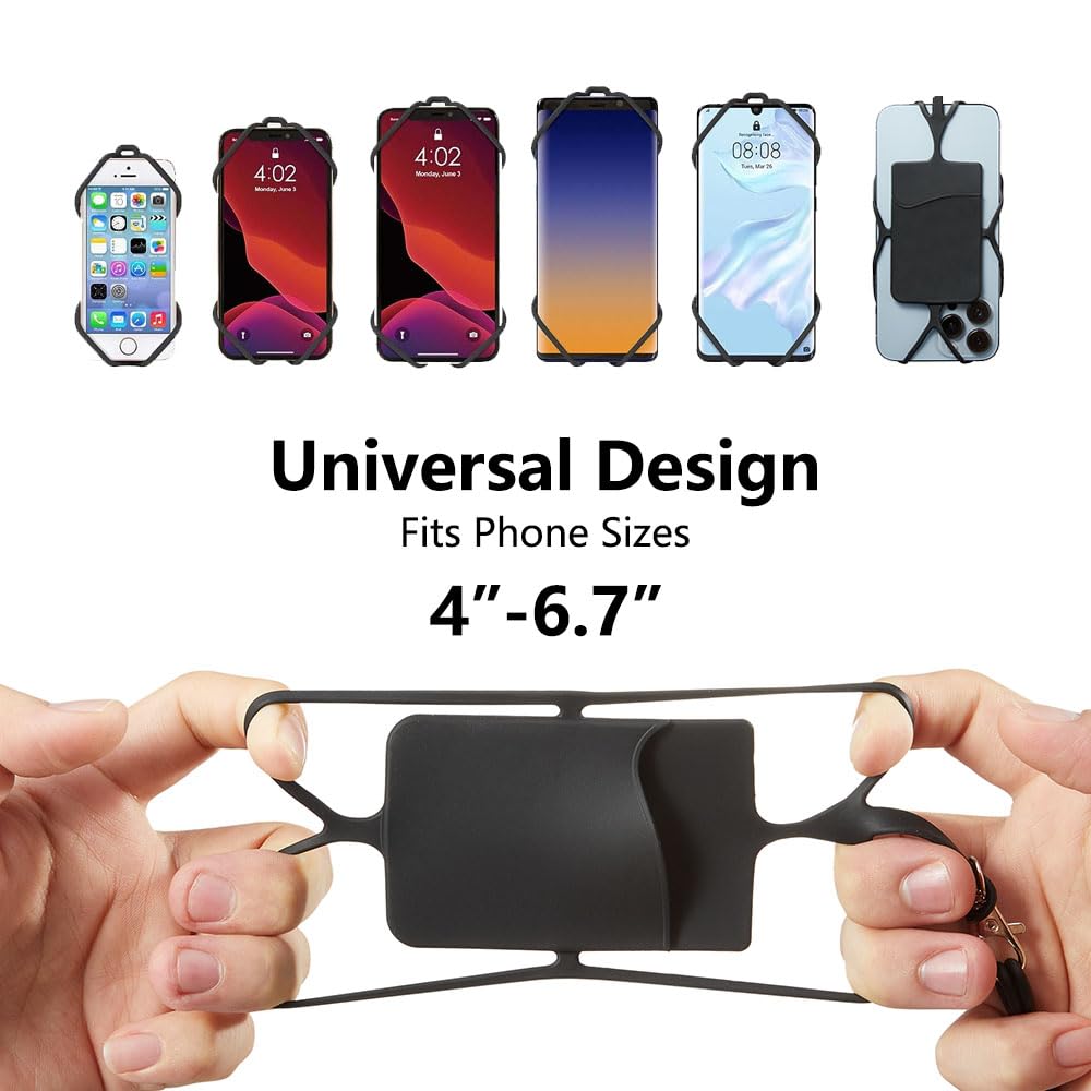 Kinizuxi 2 Packs Cell Phone Lanyard Crossbody Adjustable Neck Phone Holder with Card Pocket, Universal Silicone Neck Strap Phone Lanyards for Around