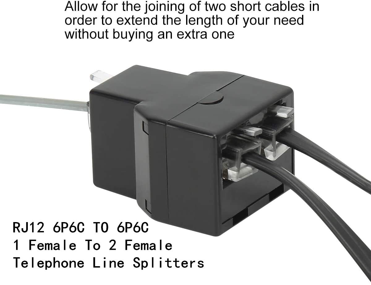 AIMIJIA 3Female Telephone Splitter Adapter Cable,Telephone Landline Cable Connector and Separator (RJ12 6P6C-3 Pack)