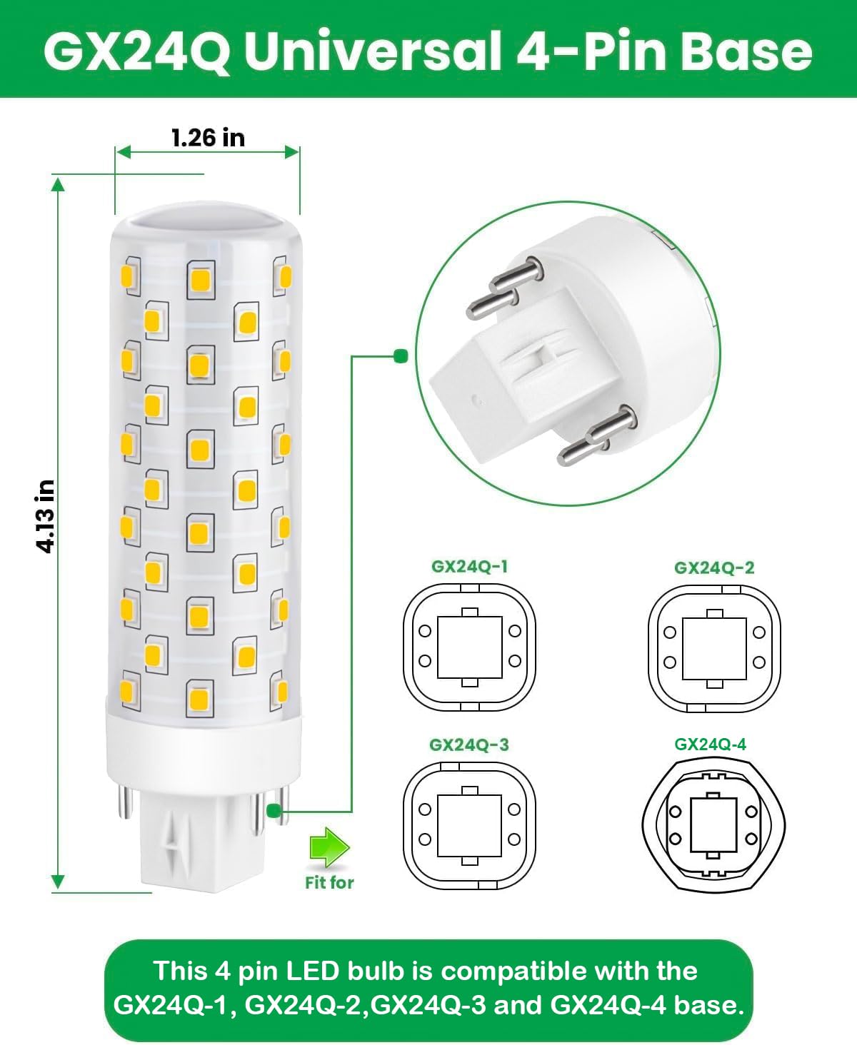 Makergroup GX24Q LED Bulbs, 3000K Warm White, 4-Pin Base CFL Light Bulb Replacement for 13W 18W 26W Compact Fluorescent Bulb in Bathroom Vent Fan