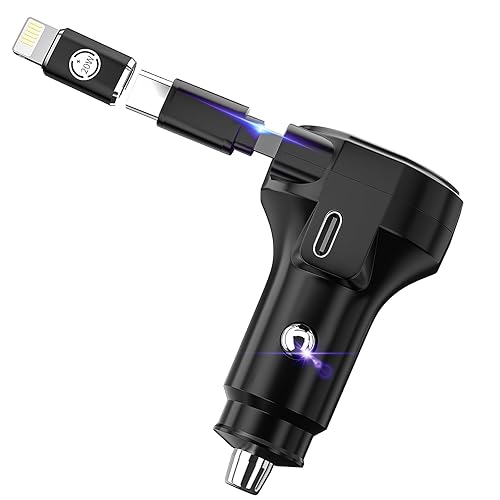 FARSENSE USB-C Car Charger, 45W 2-in-1 PD Fast Charger with Retractable Cable, Universal Car Adapter for iPhone 17/16 Series, MacBook Pro/Air, iPad