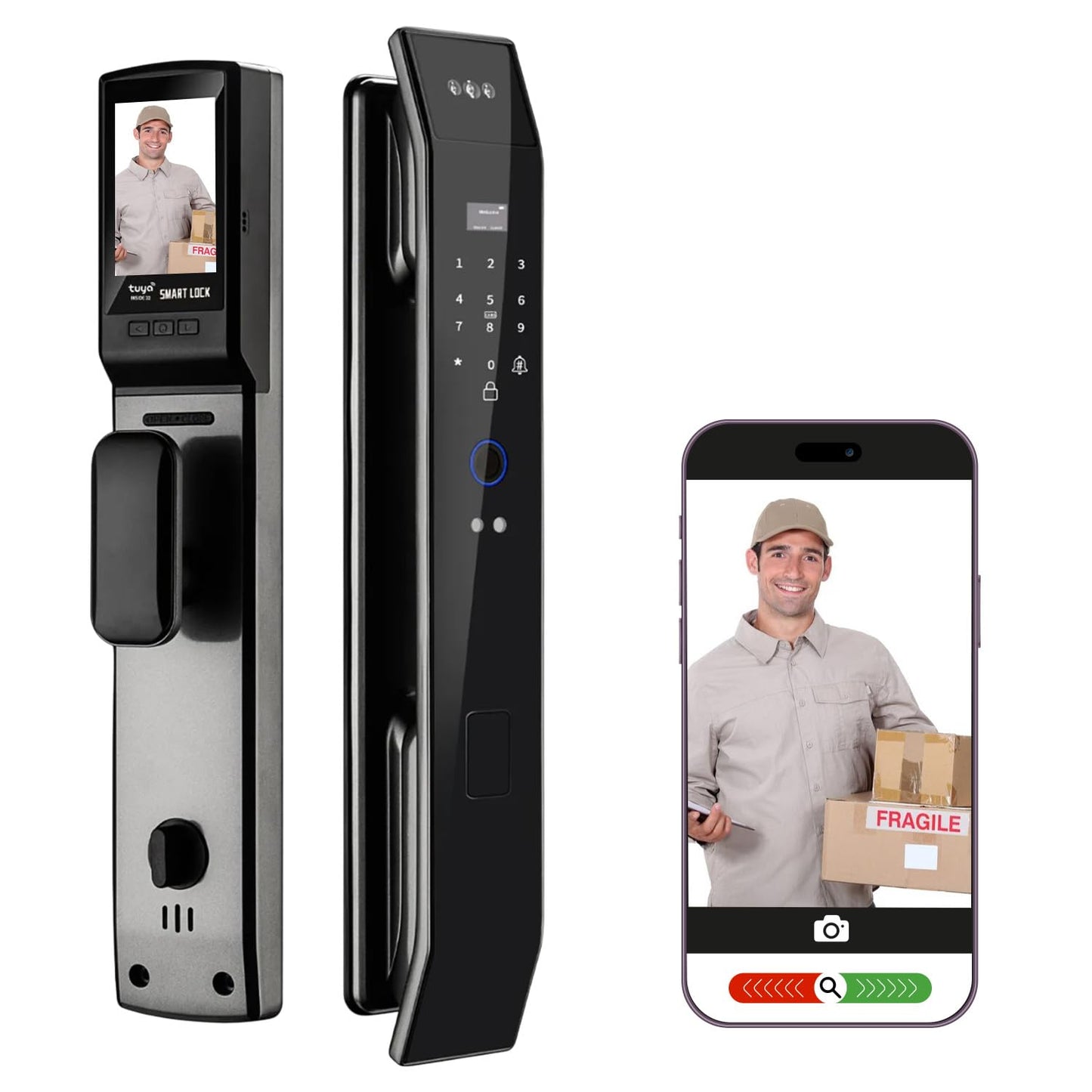 Smart Door Lock with 3D Face Recognition & Camera, Video Doorbell with Intercom, Fingerprint Keyless Entry, Password, IC Card, Key, Alexa Compatible