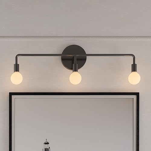 Liii&ARTMAN 3 Lights Vanity Globe Wall Sconce 26', Minimalist Matte Black Vanity Light Fixture for Bathroom Wall Light (Bulbs Not Included)