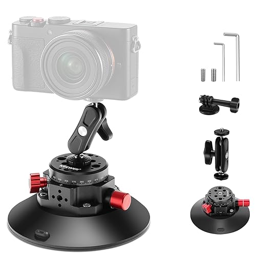 NEEWER 6"/15.2cm Camera Suction Cup Mount with Ball Head Magic Arm, Metal Suction Cup Mount on Car Windshield Dash for Camera/Action Camera/Phone