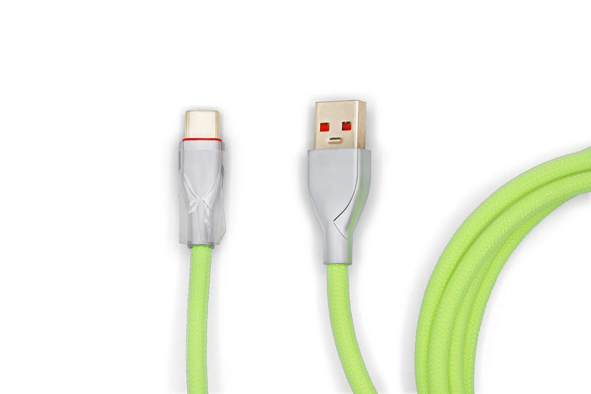 Glacier Premium Durable Quality Braided USB-C to USB-A Coiled Cable with Detachable Metal Aviator Connector Plug for Mechanical Keyboard (Neon Green)