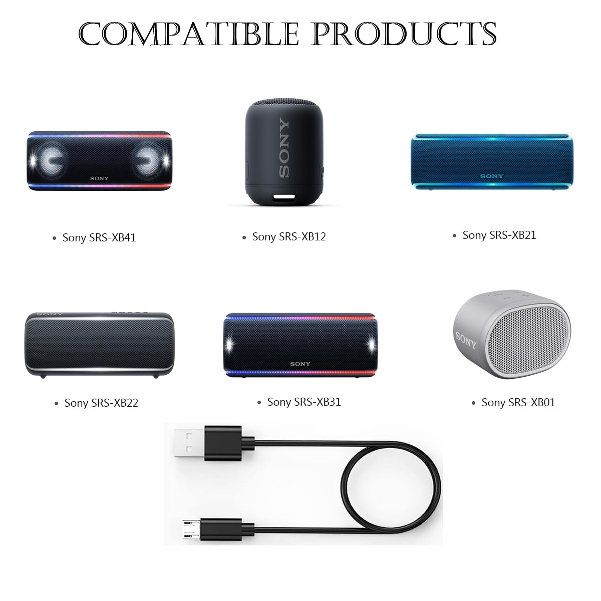 Replacement Sony Speaker Charger Cable Compatible for Sony SRS-XB41 SRS-XB12 SRS-XB20 SRS-XB21 SRS-XB22 SRS-XB31 SRS-XB32 SRS-X3 SRS-X2 SRS-HG2