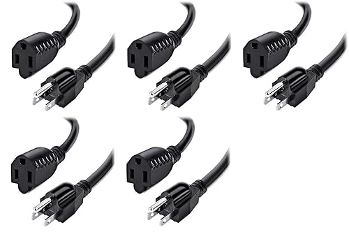 5-Pack 1ft Premium GOLD Series AC Power Strip Outlet Extender / Saver - GOLD PLATED connectors - make more space on the power strip or wall outlets