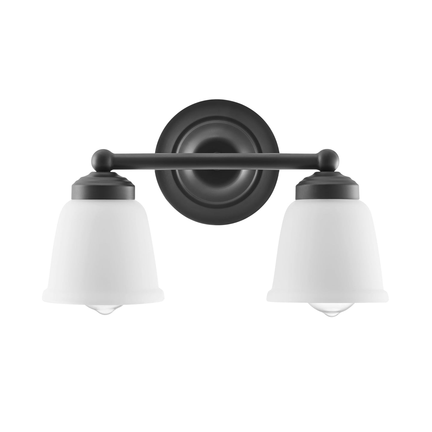 Aspen Creative 62013-2A, Two-Light Metal Bathroom Vanity Wall Light Fixture, 13 1/2" Wide, Transitional Design in Matte Black with Frosted/White Paint