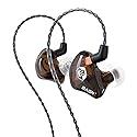 BASN in-Ear Monitor Headphones Dual Dynamic Drivers IEM Earphones Detachable MMCX Cable Musicians Earbuds Headphones (BC100 Brown, with no Mic)
