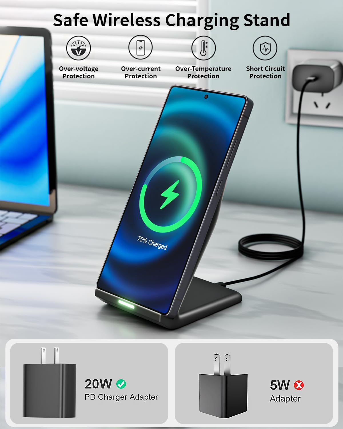 Wireless Charger Stand for Samsung,15W Max Wireless Charging Stand Desk Charging Station Android Desk Charger for Samsung S26/S25