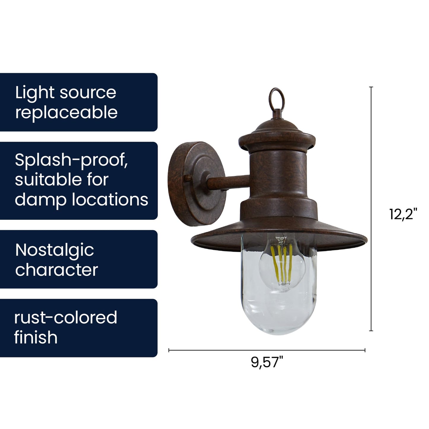 Lucande Outdoor Wall Lantern, Rust Finish Farmhouse Exterior Sconce, Clear Glass Porch Decor Wall Light for Front Door Garage Patio, Outside Lights