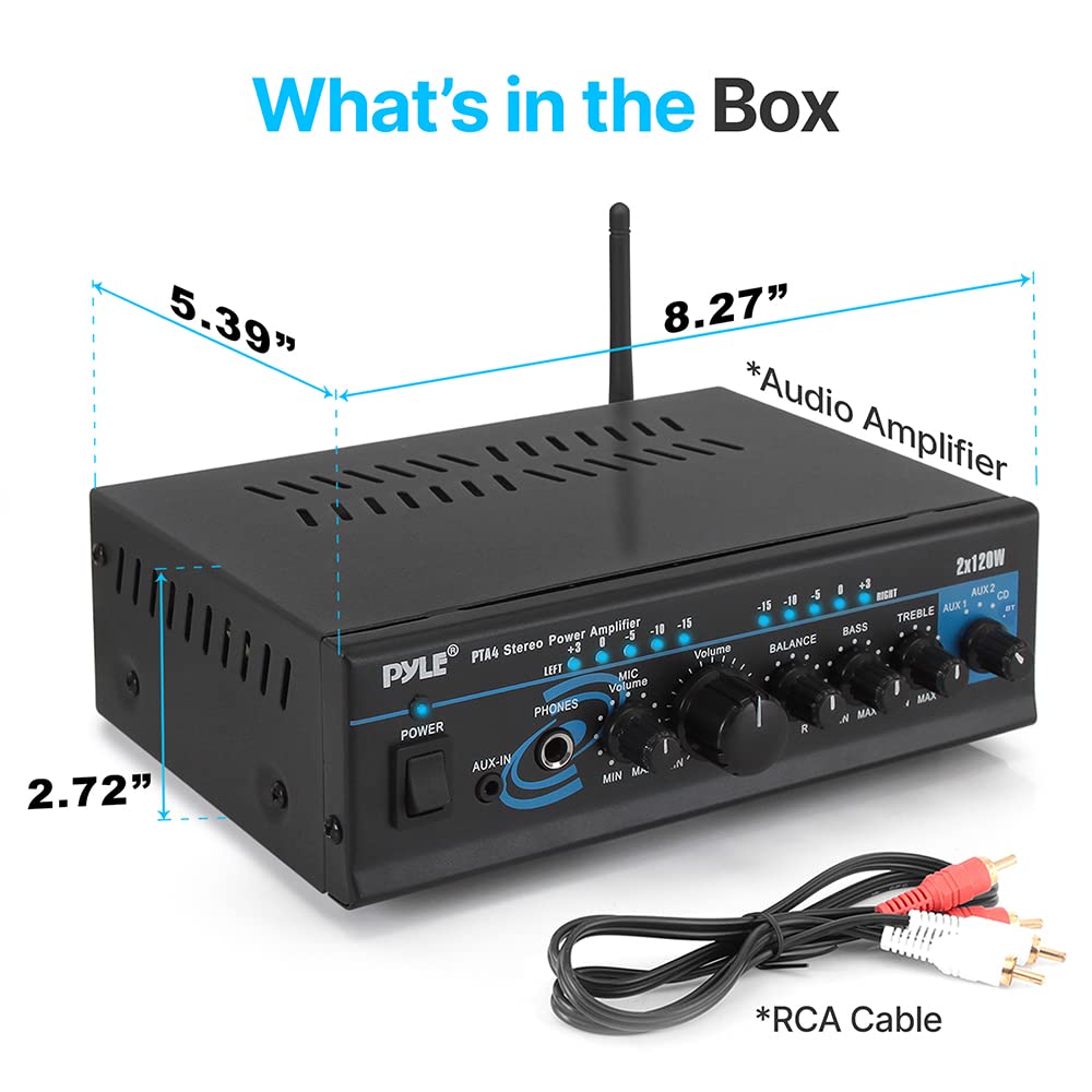 Home Audio Power Amplifier System - 2X120W Mini Dual Channel Mixer Sound Stereo Receiver Box w/ RCA, AUX, Mic Input - For Amplified Speakers, PA, CD