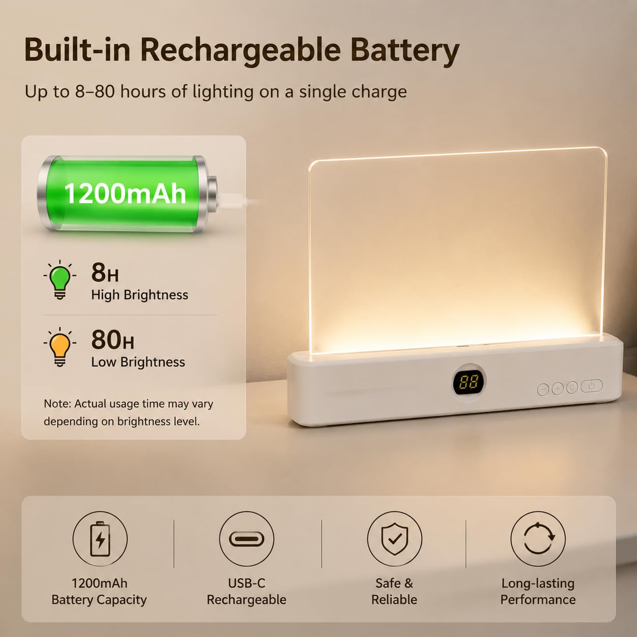 QIURUNMA Rechargeable LED Book Page Light with Timer, 3 Color Modes & Stepless Dimming, Clear Acrylic Panel, Bedside Reading Lamp for Nighttime Study