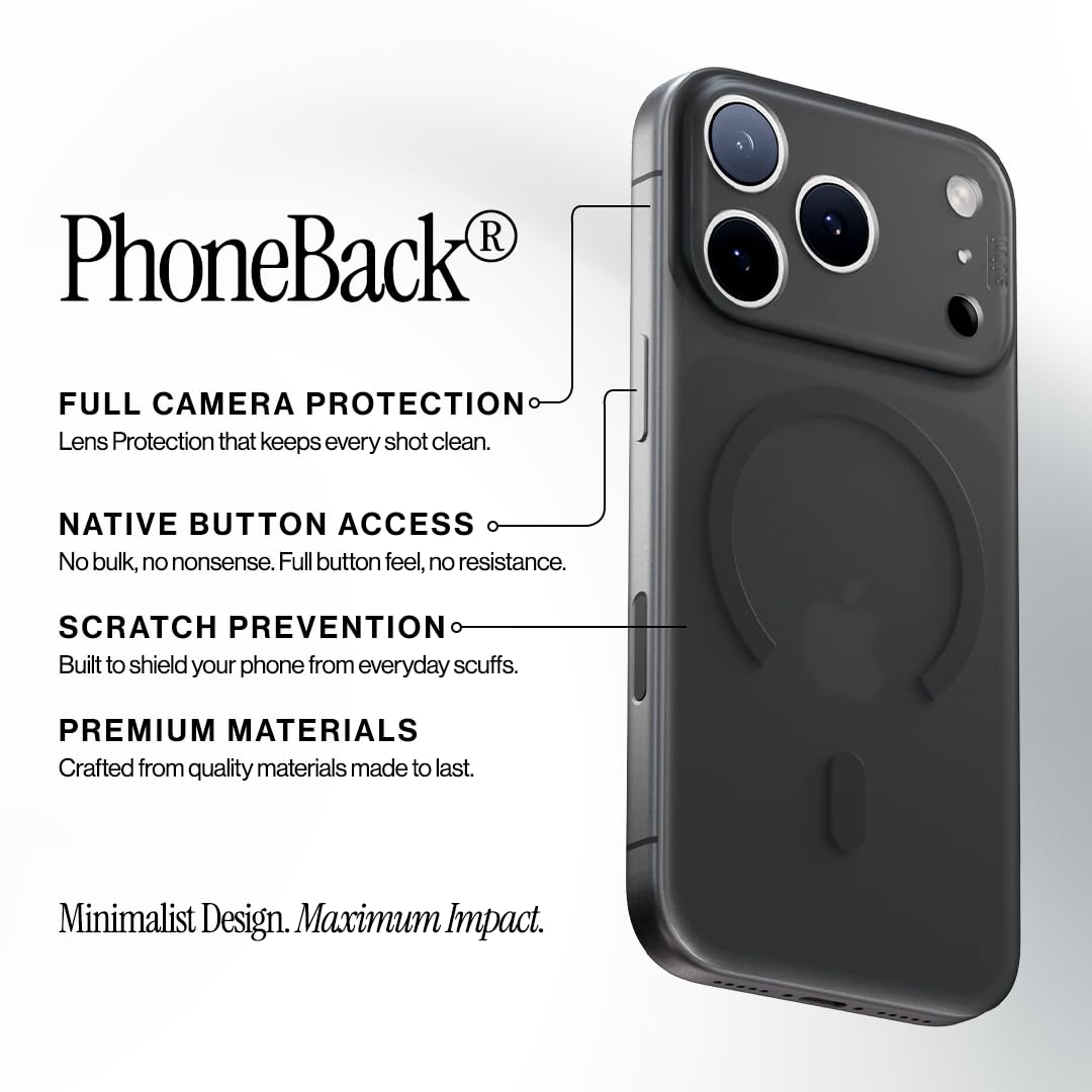 PhoneBack Cover - Not Your Typical Case - Suti MagSafe Compatible Magnetic Back Cover for iPhone 17 Pro Max - Ultra-Thin Slim Protection, Raven Black