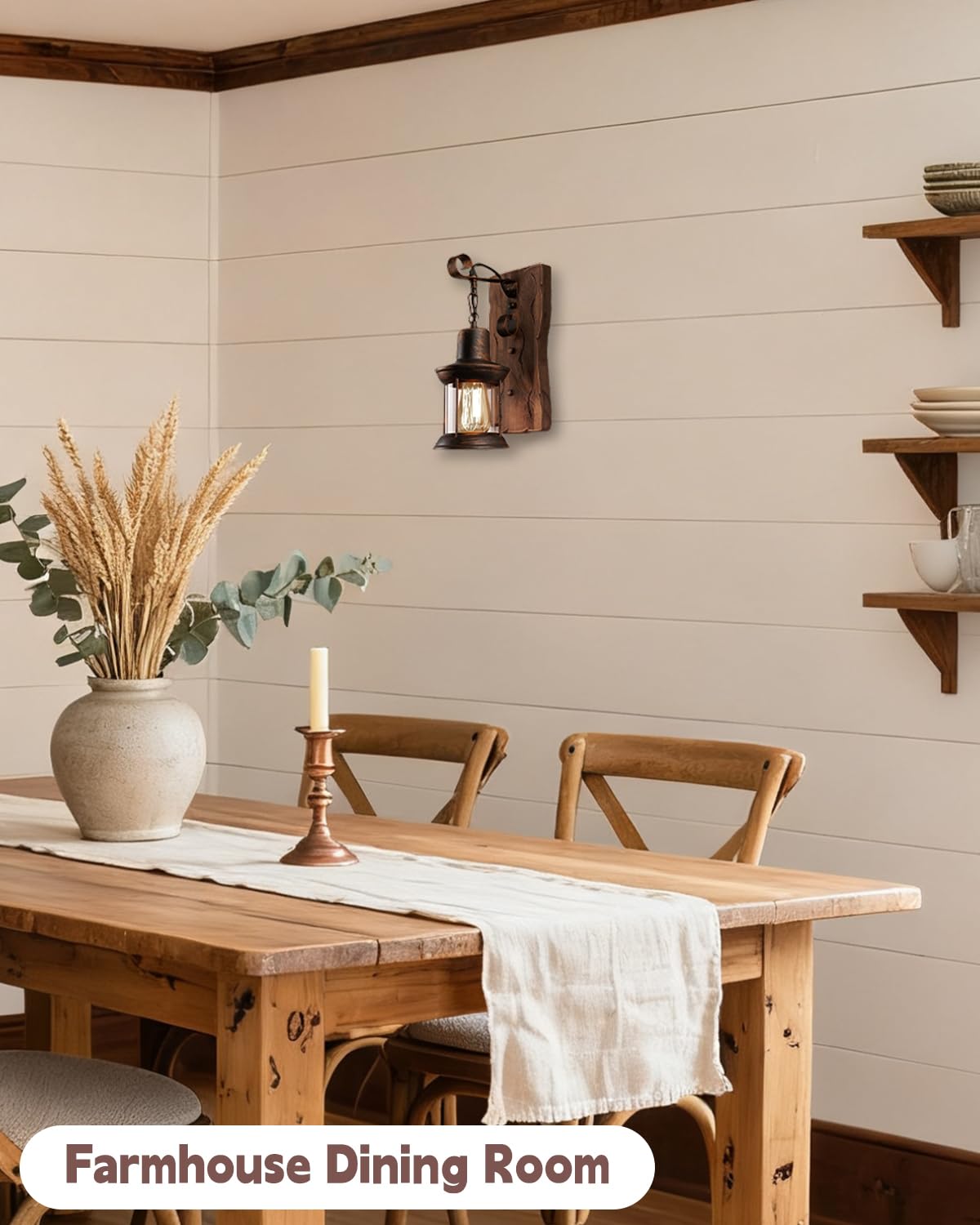 LightInTheBox Retro Rustic Wall Sconces, Industrial Vintage Wall Light Fixtures Farmhouse Antique Wooden Wall Lamp for Aisle, Vanity Mirror, Hallway