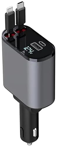 Retractable Phone Charger - Fast Car Charger USB C 4 in 1 for Apple and Android - Car Gadgets, Must Haves, PT-16