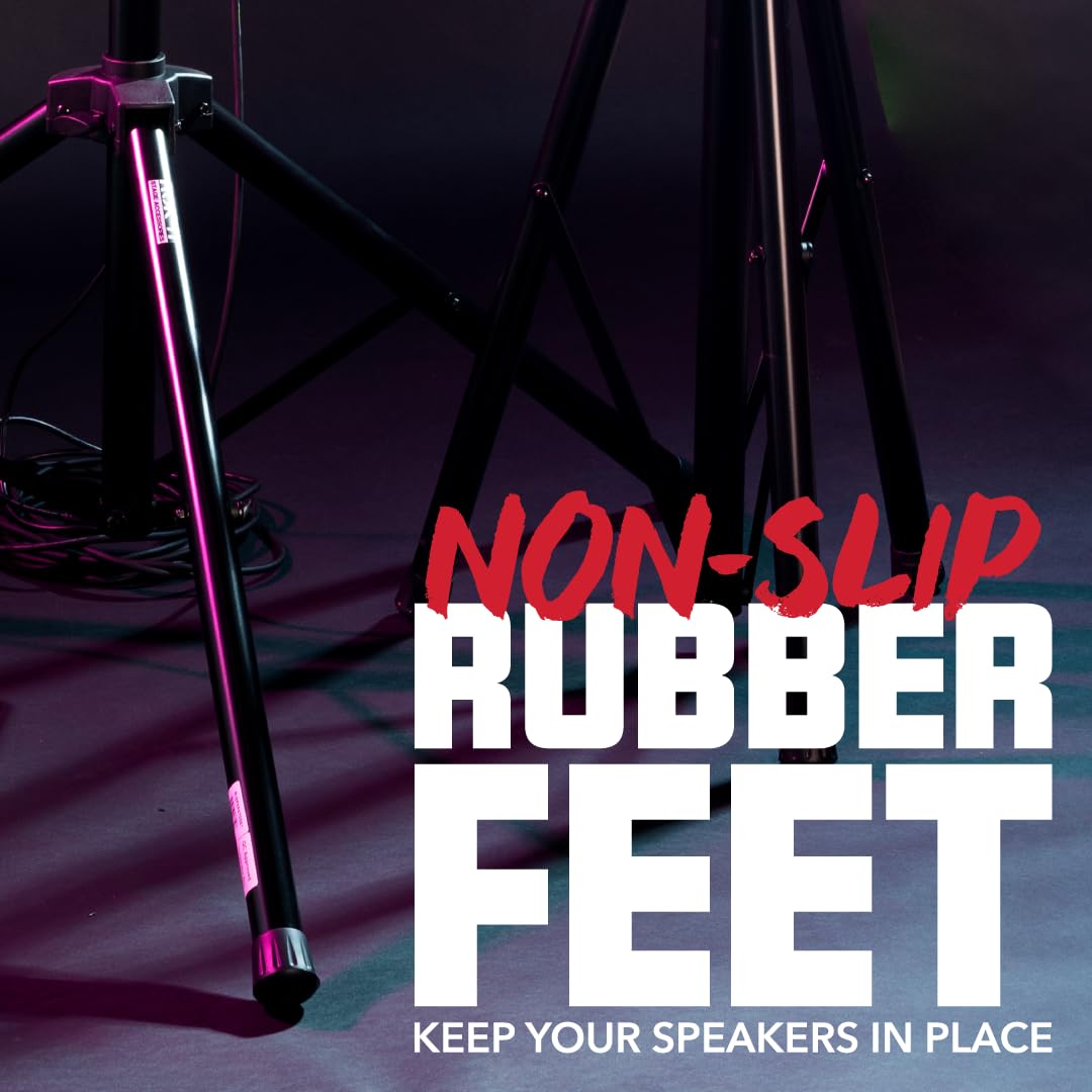 Rok-It Heavy Duty Speaker Stand Set and Carry Bag with Tripod Base and Height Adjustable from 47" to 70", 110lb Weight Capacity - 2 Stands