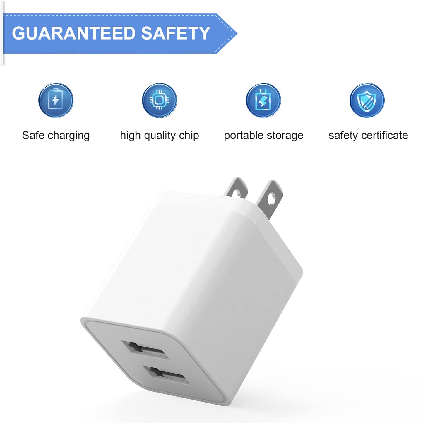 6Pack USB Wall Charger, iGENJUN 2.4A Phone Charger Dual USB Port Cube Power Plug Adapter Fast Wall Charger Block Compatible with iPhone 17/17