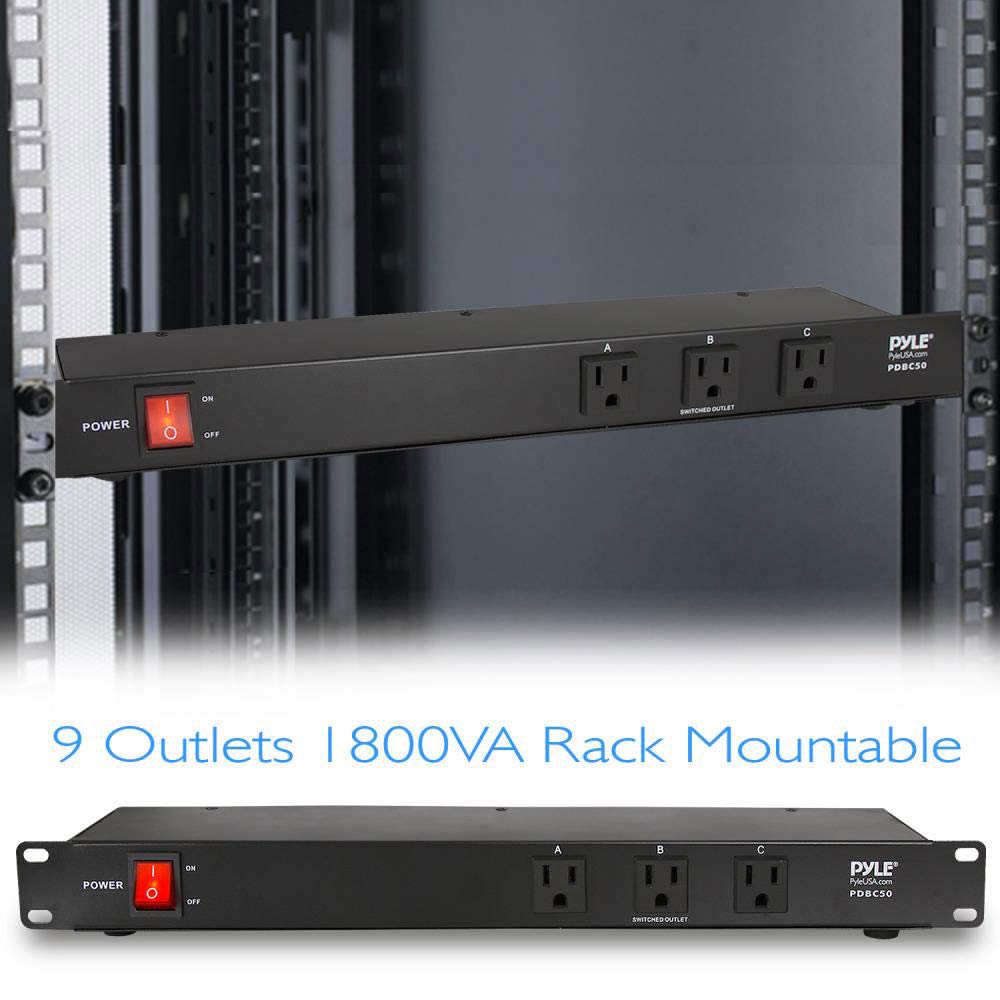 PDU Power Strip Surge Protector - 150 Joule 9 Outlet Strips Surge Protector Heavy Duty Electric Extension Cord Strip - 1U Rack Mount Protection Power