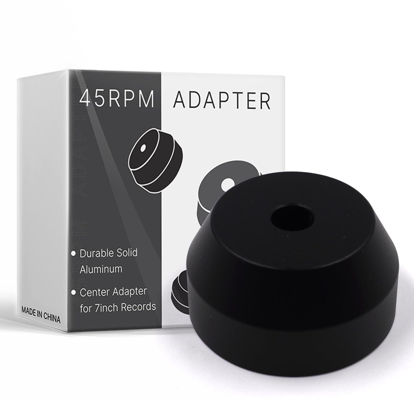 45 RPM Black Adapter Durable Solid Aluminum Center Adapter for 7 inch Records Vinyl 1