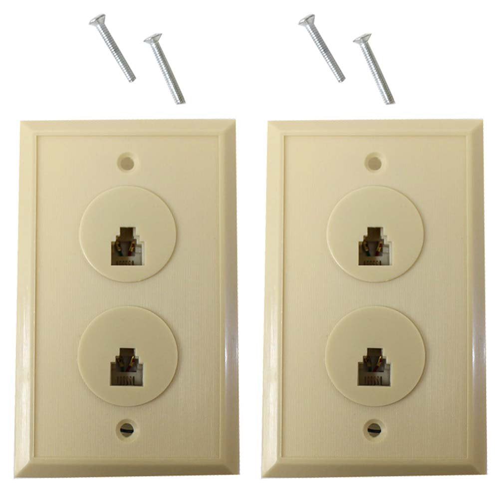 HAWK 2 Pack Dual Modular Telephone Wall Jack Assembly | 4.5" x 2.75" (11.4 cm x 7 cm) | Neutral Color Plate For Paint Match | Duplex Style | Ideal