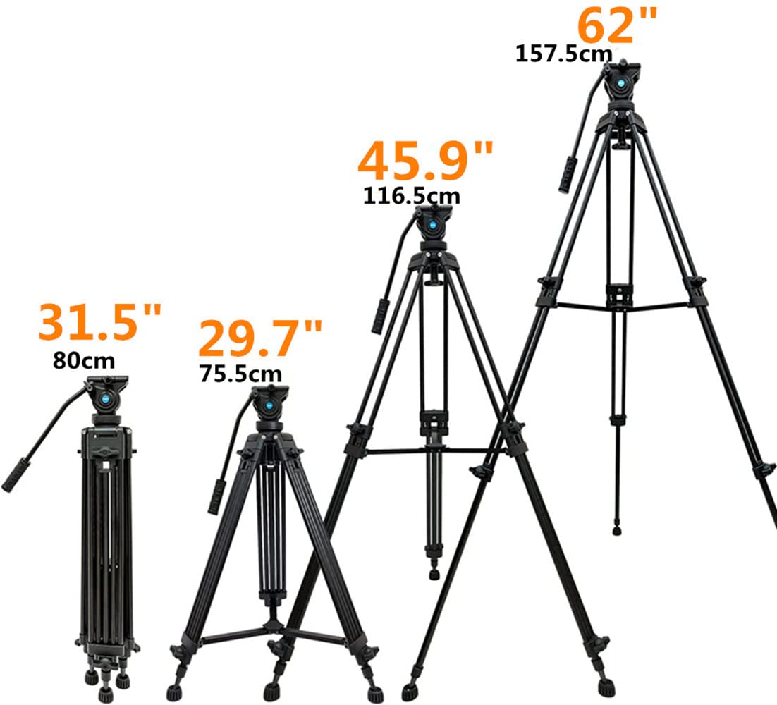 YUSEN 62"/158CM Video Tripod Professional Heavy Duty Aluminum Twin Tube Video Tripod 360 Degree Fluid Head Mid-Level Spreader for DSLR Camcorder