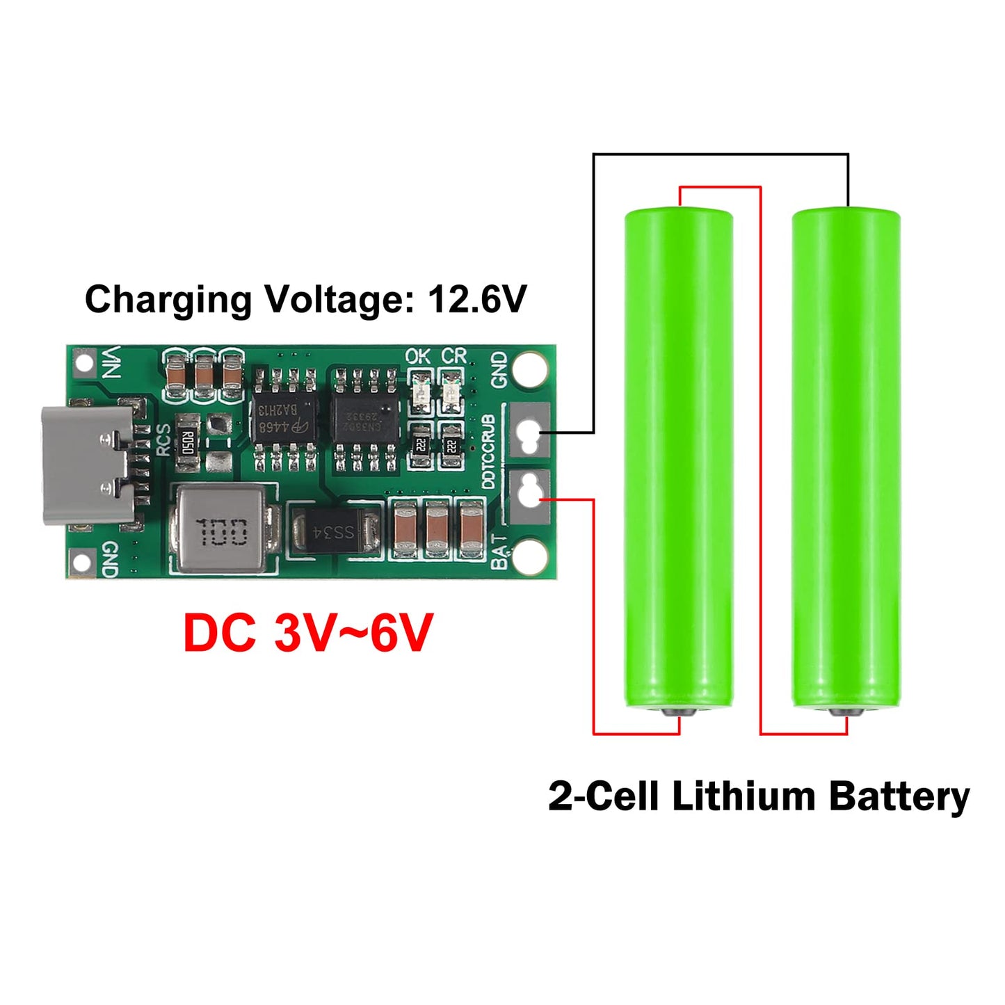 ACEIRMC 2pcs Type-C USB 2S 2A Boost Converter 8.4V 12.6V 16.8V Step-Up Power Module LiPo Polymer Lithium Battery Charging Protection Board