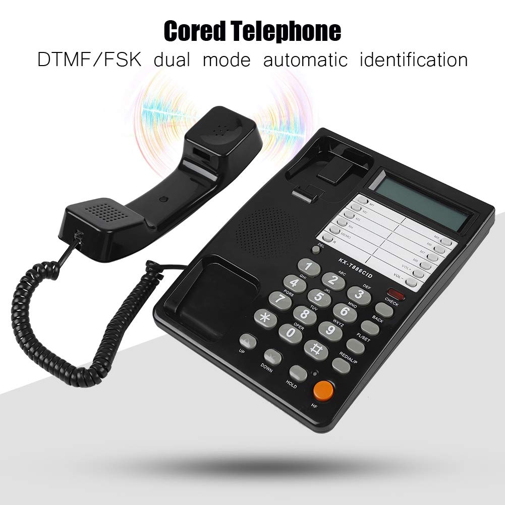Corded Telephone Wired Home Hotel Corded Desktop Phone Office Landline Telephone DTMF/Support (Black)