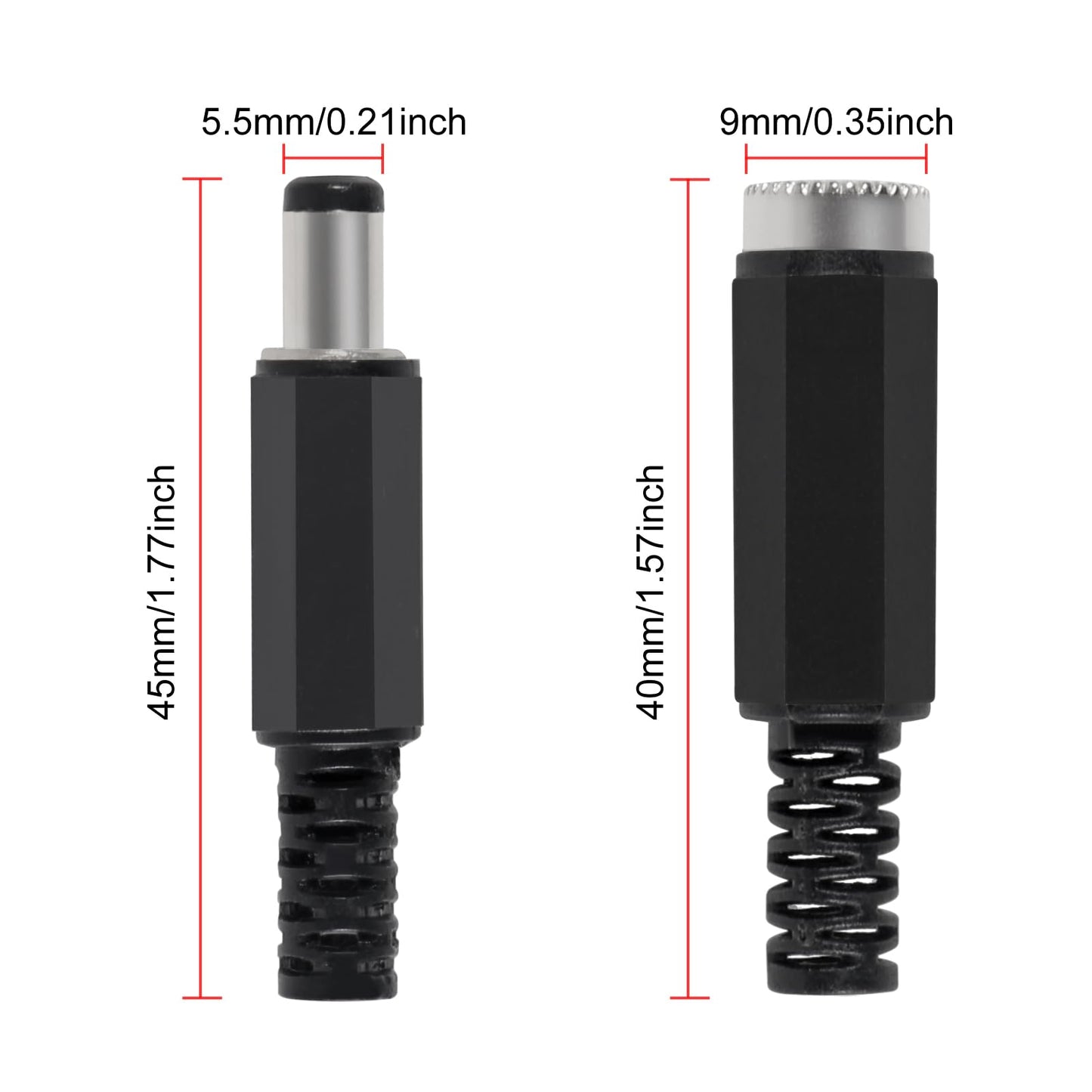 5Pcs Replacement Male Plug Power Supply Ends DC 5.5x2.1mm with 5Pcs 5.5x2.1mm DC Female Jack Solder Type DIY DC Barrel Connector Power Supply Socket