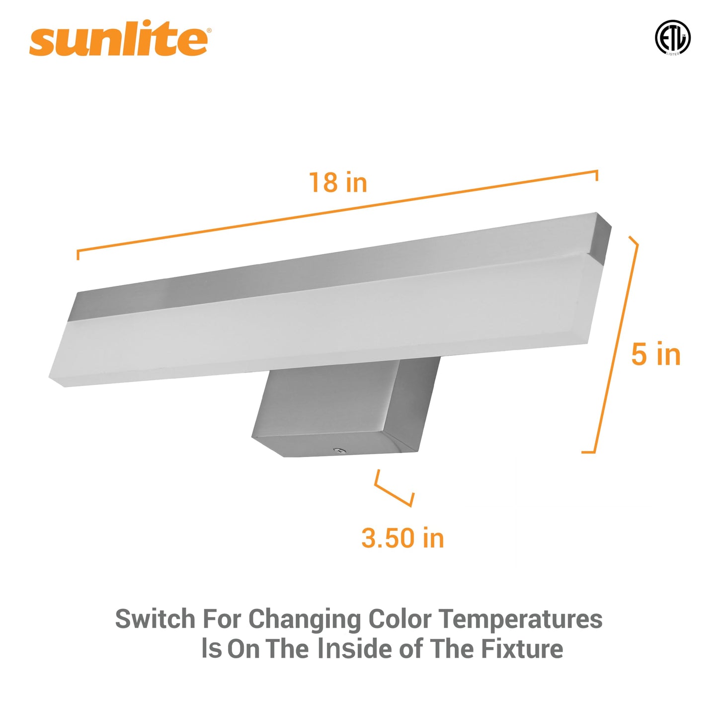 Sunlite 81381 18-Inch LED Linear Bar Vanity Light Fixture, 20 Watts (100W=), 120 Volts, Dimmable, Color Selectable 30K/40K/50K, 1100 Lumens, Brushed
