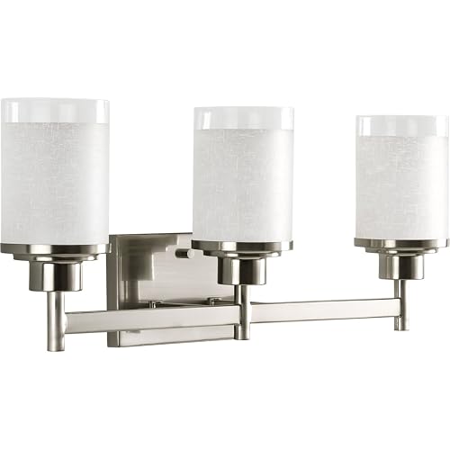 Progress Lighting Alexa Collection 3-Light Etched Linen with Clear Edge Glass Modern Bath Vanity Light Brushed Nickel