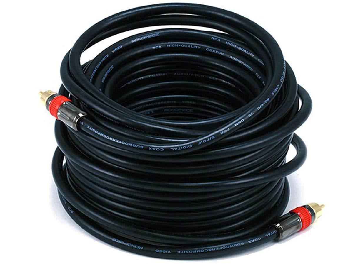 Monoprice RG6 RCA - RG6/U 75ohm, CL2 Rated, Digital Coaxial Audio Cable,for S/PDIF, Digital Coax, Subwoofer & Composite Video, 50 Feet, Black