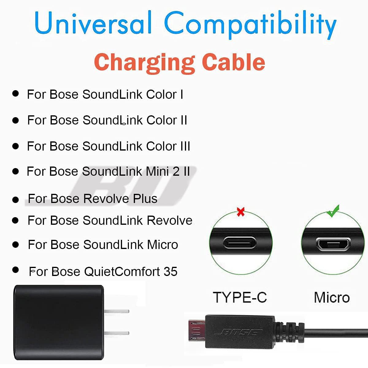 Replacement Charger Cable for Bose SoundLink Color I, II, III, SoundLink Mini 2 II/Revolve Plus, Compatible for Bose SoundLink Revolve, QuietComfort