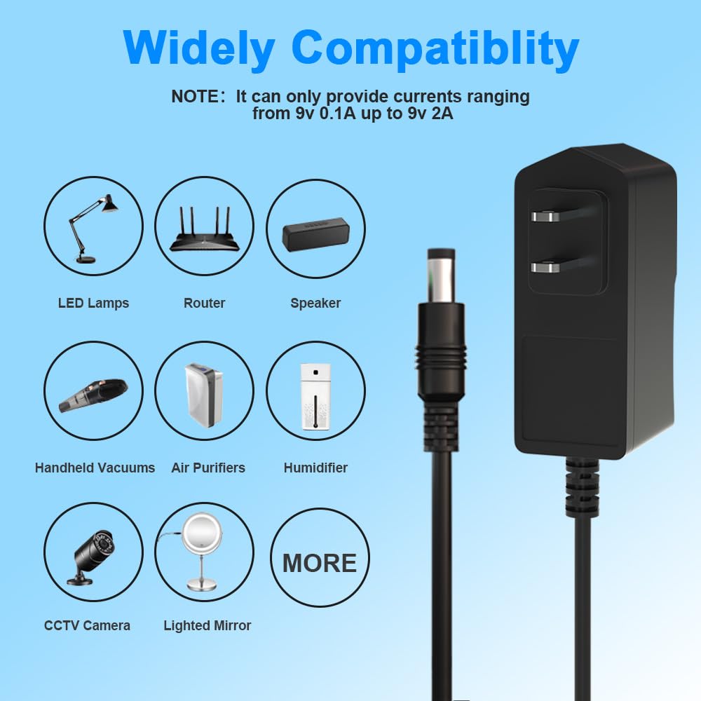 ENGFYADSY 9V 2A Power Supply Charger AC 100-240V to DC 9V 2A Switching Supply Power Adapter 5.5 X 2.5/2.1mm US Plug Transformer Wall Adapter